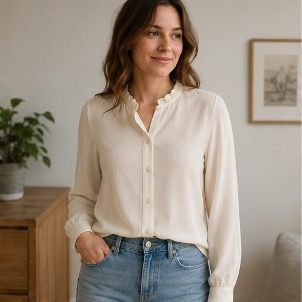 Cream Ruffle Collar Blouse - Picture 2 of 6